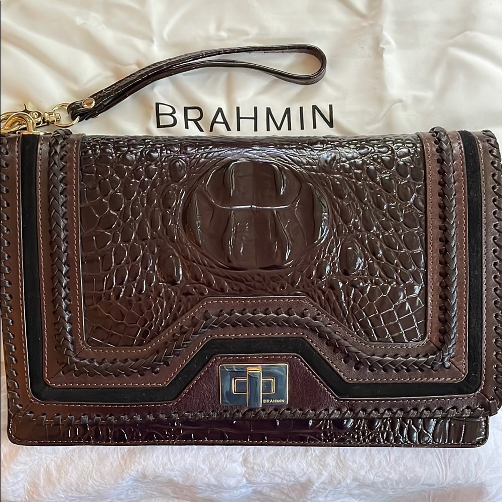 Brahmin Dark Brown Croc-Embossed Clutch